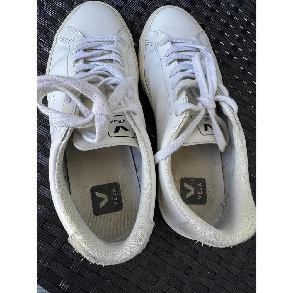 VEJA Esplar Leather Low-Top Sneakers White‎ Beige Suede Heel Size EU 39 US 8